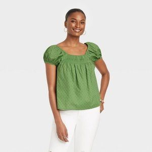 Universal Thread Green Smocked Square-Neck Top